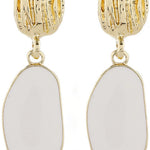 Gold-Tone Ribbed Dome & White Enamel Stone Drop Earrings for Women