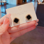 Black Stone Crystal-Paved Square Stud Earrings