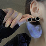 Black Stone Crystal-Paved Square Stud Earrings