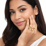 Gold Bow Pink Pearl Ring