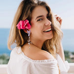 Purple Crystal Butterfly & Pearl Tassel Drop Earrings for Women