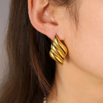 Gold-Tone Ribbed Wing Stud Earrings for Women