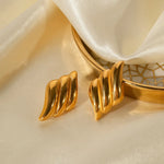 Gold-Tone Ribbed Wing Stud Earrings for Women