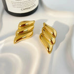 Gold-Tone Ribbed Wing Stud Earrings for Women