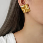 Gold-Toned Woven Square Stud Earrings for Women