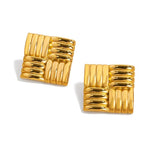 Gold-Toned Woven Square Stud Earrings for Women