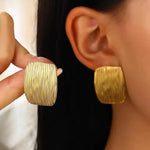 Gold-Toned Textured Square Stud Earrings for Women