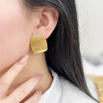 Gold-Toned Textured Square Stud Earrings for Women