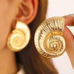 Gold-Toned Oversized Snail Shell Stud Earrings for Women — Anti Tarnish