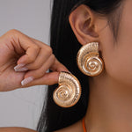 Gold-Toned Oversized Snail Shell Stud Earrings for Women — Anti Tarnish