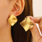 Gold-Toned Hammered Square Stud Earrings for Women