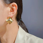 Gold-Toned Hammered Square Stud Earrings for Women