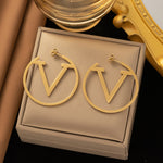 Gold-Toned V-Logo Circle Hoop Earrings