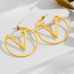 Gold-Toned V-Logo Circle Hoop Earrings