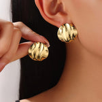 Gold-Toned Dome Stud Earrings for Women – Wavy Textured