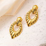 Gold-Toned Ribbed Oval Drop Earrings