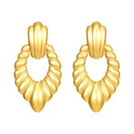 Gold-Toned Ribbed Oval Drop Earrings