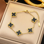 Five Clover Charm Bracelet – Gold-Toned Chain Bracelet with Coloured Inlay