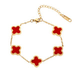 Five Clover Charm Bracelet – Gold-Toned Chain Bracelet with Coloured Inlay
