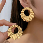 Gold-Toned Sunburst Circular Stud Earrings for Women
