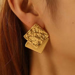 Dual Layered Hammered Gold Square Stud Earrings