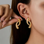 Gold-Plated Sculptural Twisted Loop Stud Earrings