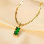 Emerald Green Pendant Herringbone Necklace