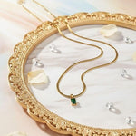 Emerald Green Pendant Herringbone Necklace