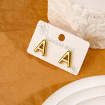 Gold-Plated Puffy Letter A Initial Stud Earrings