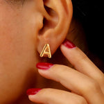 Gold-Plated Puffy Letter A Initial Stud Earrings