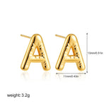 Gold-Plated Puffy Letter A Initial Stud Earrings