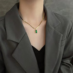 Emerald Green Pendant Herringbone Necklace