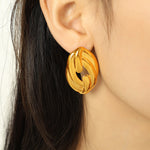 Gold Plated Geometric Twisted Chunky Stud Earrings