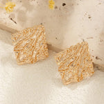 Gold-Toned Textured Square Stud Earrings – Chunky Hammered Geometric Studs