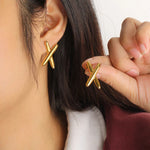 Gold X-Shaped Hoop Earrings