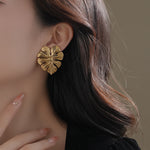 Gold-Toned Monstera Leaf Stud Earrings for Women