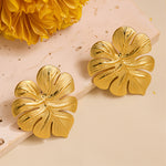 Gold-Toned Monstera Leaf Stud Earrings for Women