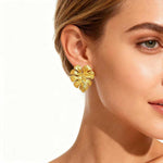 Gold-Toned Monstera Leaf Stud Earrings for Women