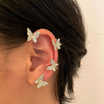 Pavé Crystal Butterfly Ear Cuff Set for Women | Gold-Toned No-Pierce Earrings