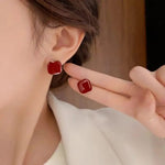 Crimson Chic Square Stud Earrings for Women
