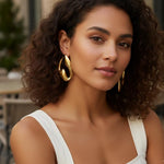 Sculptural Wave Hoop Earrings for Women | Gold-Toned Stainless Steel