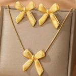 Stainless Steel Bow Design Earrings & Necklace Combo Set
