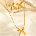 Stainless Steel Bow Design Earrings & Necklace Combo Set
