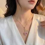 Pink Crystal Bunny Pendant Necklace