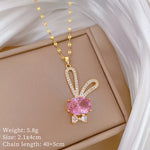 Pink Crystal Bunny Pendant Necklace