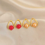 Teardrop Frame Pearl Stud Earrings for Women | Gold-Toned New Launch | 2 Colours