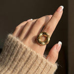 Gold Open Circle Ring – Chunky Hammered Donut Statement Ring for Women