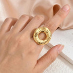 Gold Open Circle Ring – Chunky Hammered Donut Statement Ring for Women
