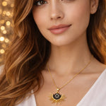 Evil Eye Sunburst Pendant Necklace for Women | Gold-Toned Stainless Steel