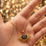 Evil Eye Sunburst Pendant Necklace for Women | Gold-Toned Stainless Steel